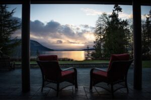 Sunset at the Anderson Lane Villa patio.