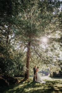 A bride and groom in the Yard.