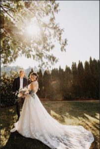 A bride and groom in the Yard.